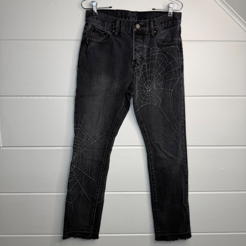 MNML Size 30 Black Denim Jeans Spider Web Embroidered Emo‎ Goth